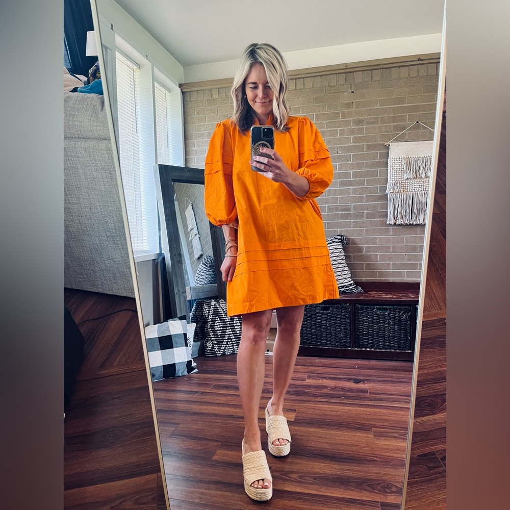 Maude Bright Orange Puff-Sleeve Mini Dress